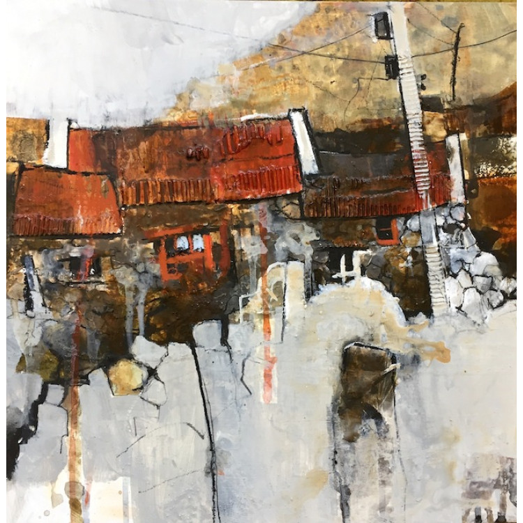 An Com, mixed media on board, 40x40cm